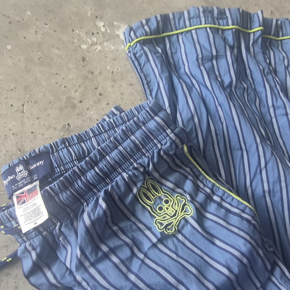Psycho Bunny Blue and Green Striped Joggers